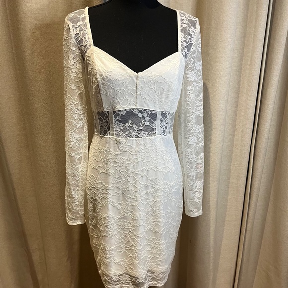 Guess White Lace Long Sleeve Bodycon Dress Size L - Picture 14 of 16